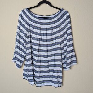 J. Jill Plus Size 2X Striped Linen Blend Boho Peasant Top Coastal Grandma